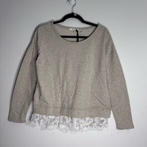 NWT 89th + Madison Lace Hem Pullover Sweatshirt, Oatmeal Heather, Size Small